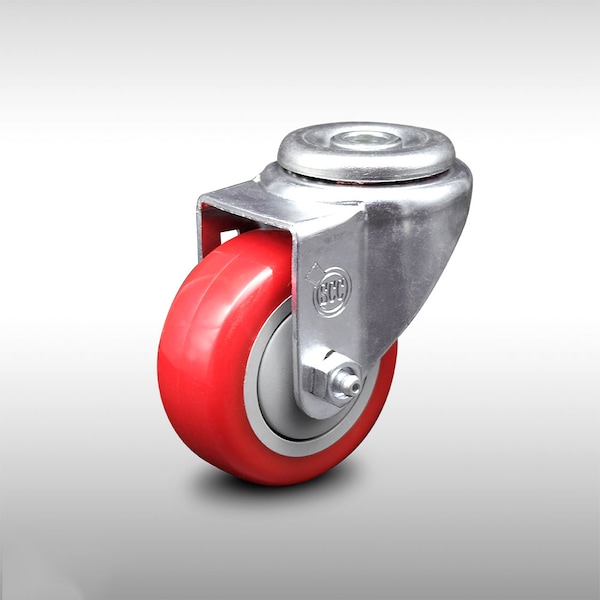 3 Inch SS Red Polyurethane Wheel Swivel Bolt Hole Caster